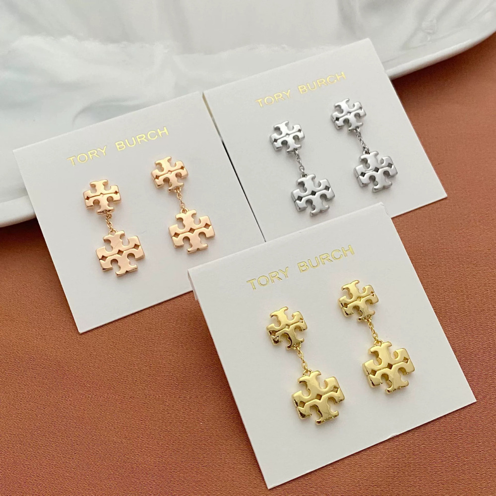Tory Burch Glossy Inlaid Alphabet Drop Earrings Metal